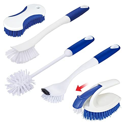 CELOX 5 Pack Kitchen Scrub Brush Set with Ergonomic Handle, Deep Cleaning