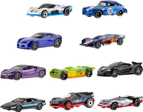 Hot Wheels Cars, 10-Pack of Toy Cars in 1:64 Scale, Set of 10 Hot Wheels Race Cars, Mix of Officially Licensed & Unlicensed, Toy for Kids & Collectors (Amazon Exclusive)