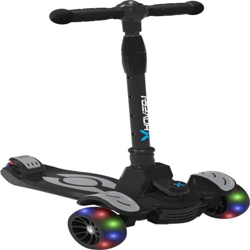 Hover-1 Vivid Folding Kick Scooter for Kids (5+ Year Old) | Features Lean-to-Turn Axle, Solid PU Tires & Slim-Design, 110 LB Max Load Capacity, Safe, Black