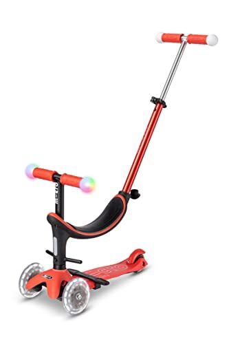Micro Kickboard Mini2Grow Deluxe Magic LED Red Scooter – Devil’s Scooter with Seat, LED Rims Red