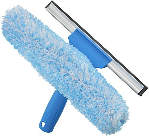Unger Professional 2-in-1 Squeegee & Scrubber – 10” Window Cleaning Tool – Cleaning Supplies, Squeegee for Window Cleaning, Commercial & Residential Use, Microfiber Sleeve